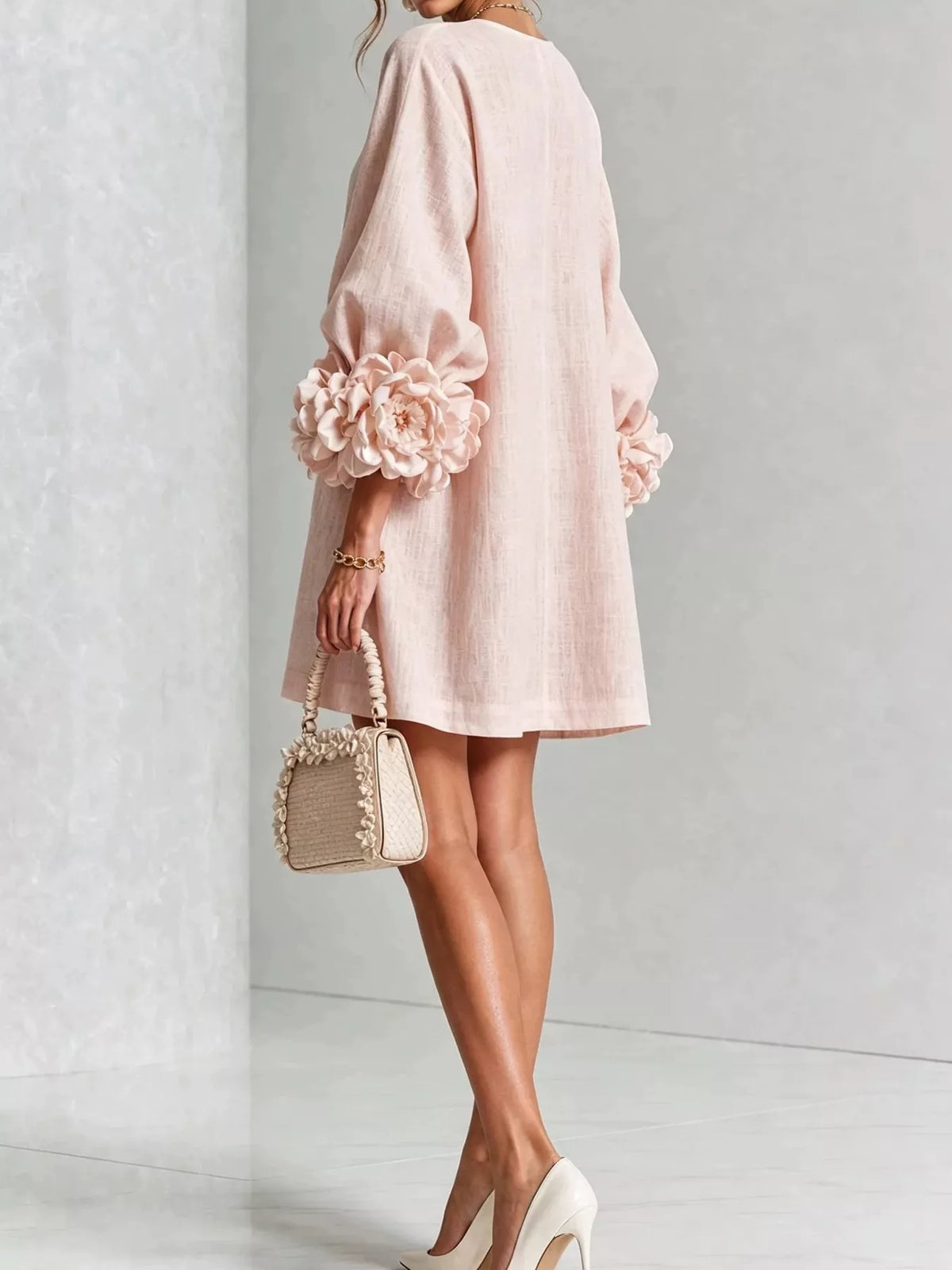 3D Floral Round Neck Mini Dress — VikyHush