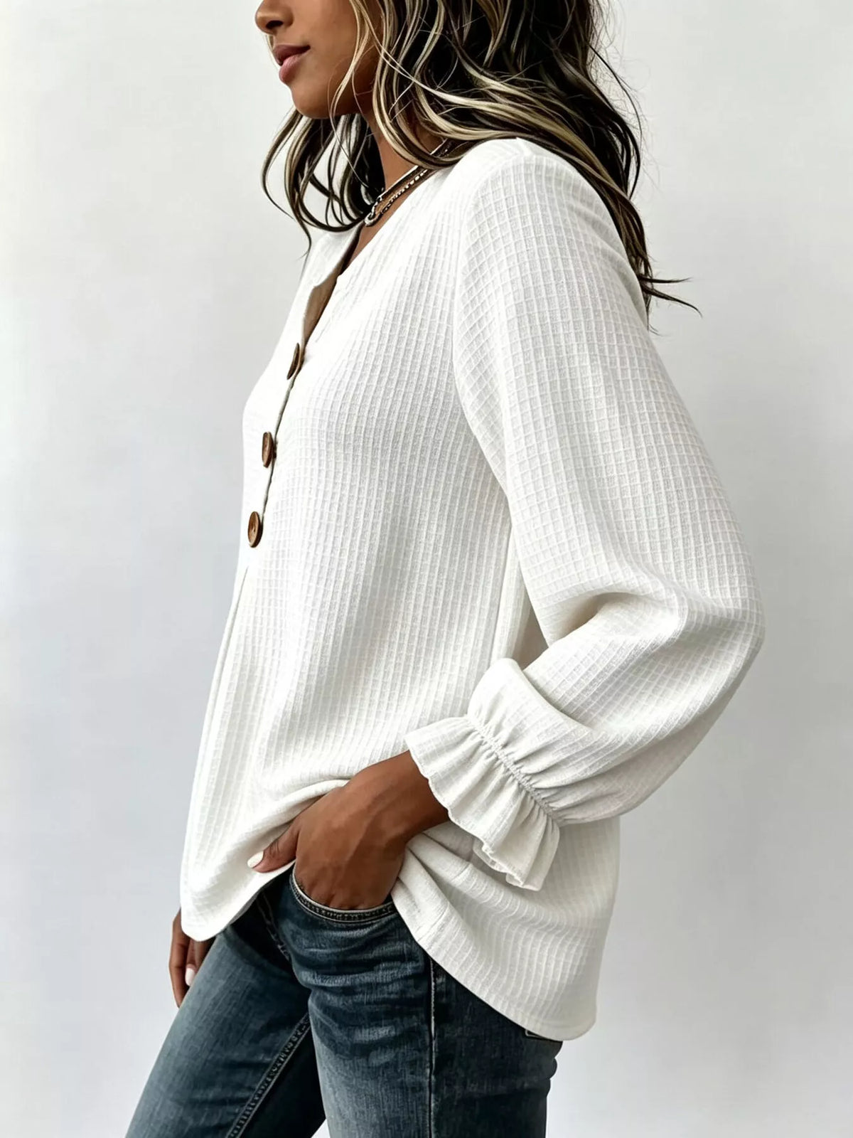 Waffle Knit Long Sleeve Top — VikyHush