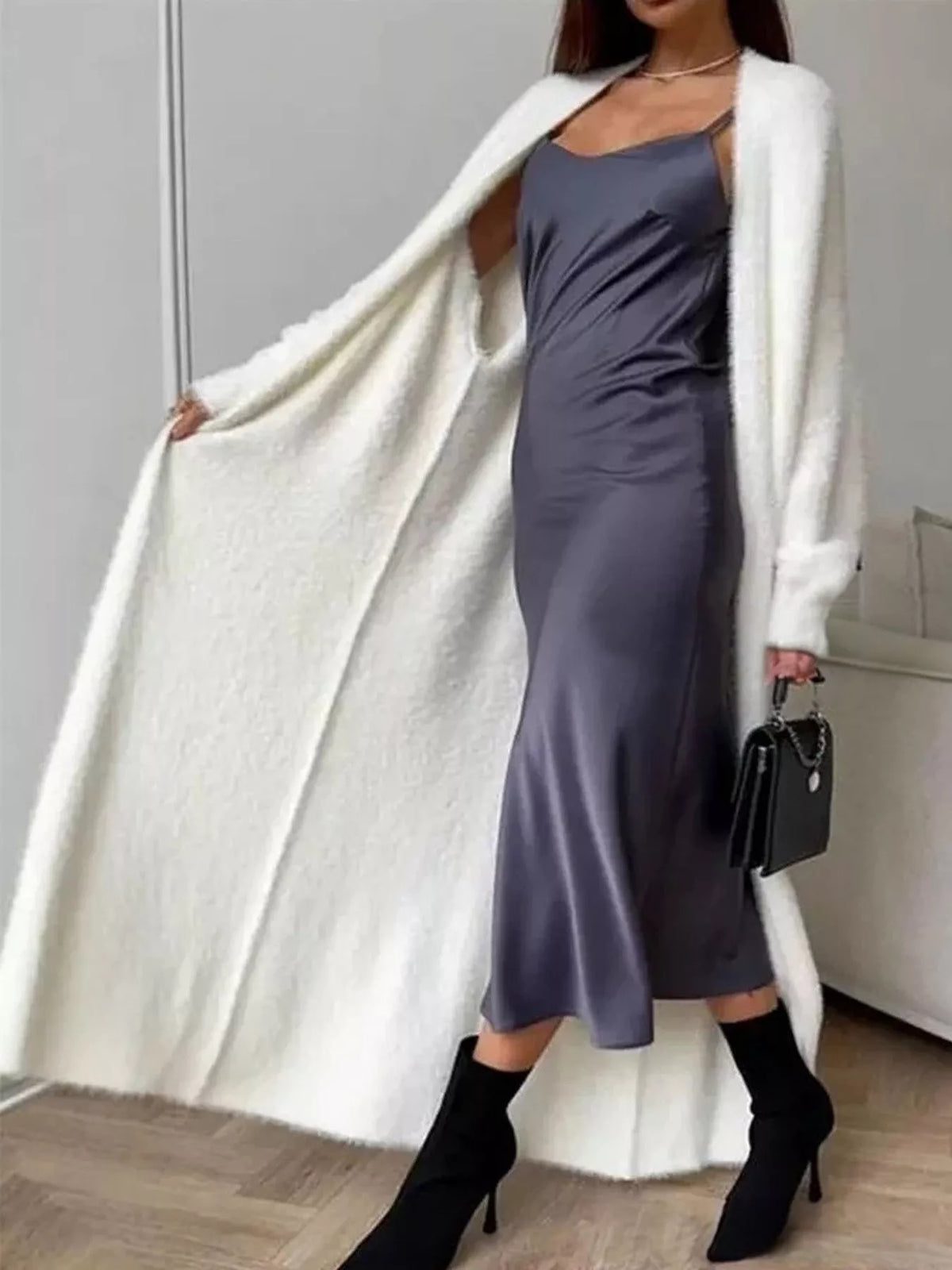 Fuzzy Open Front Longline Cardigan — VikyHush