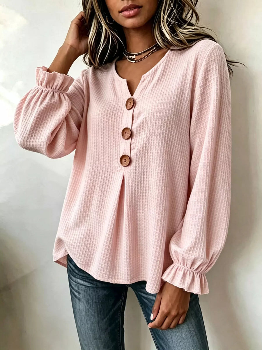 Waffle Knit Long Sleeve Top — VikyHush