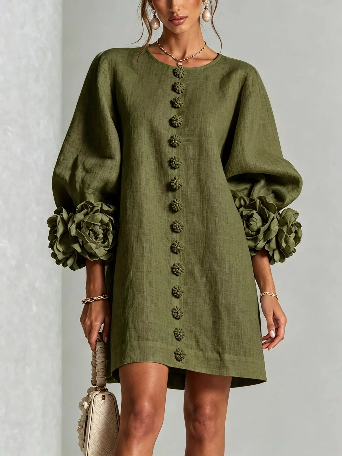 3D Floral Round Neck Mini Dress — VikyHush