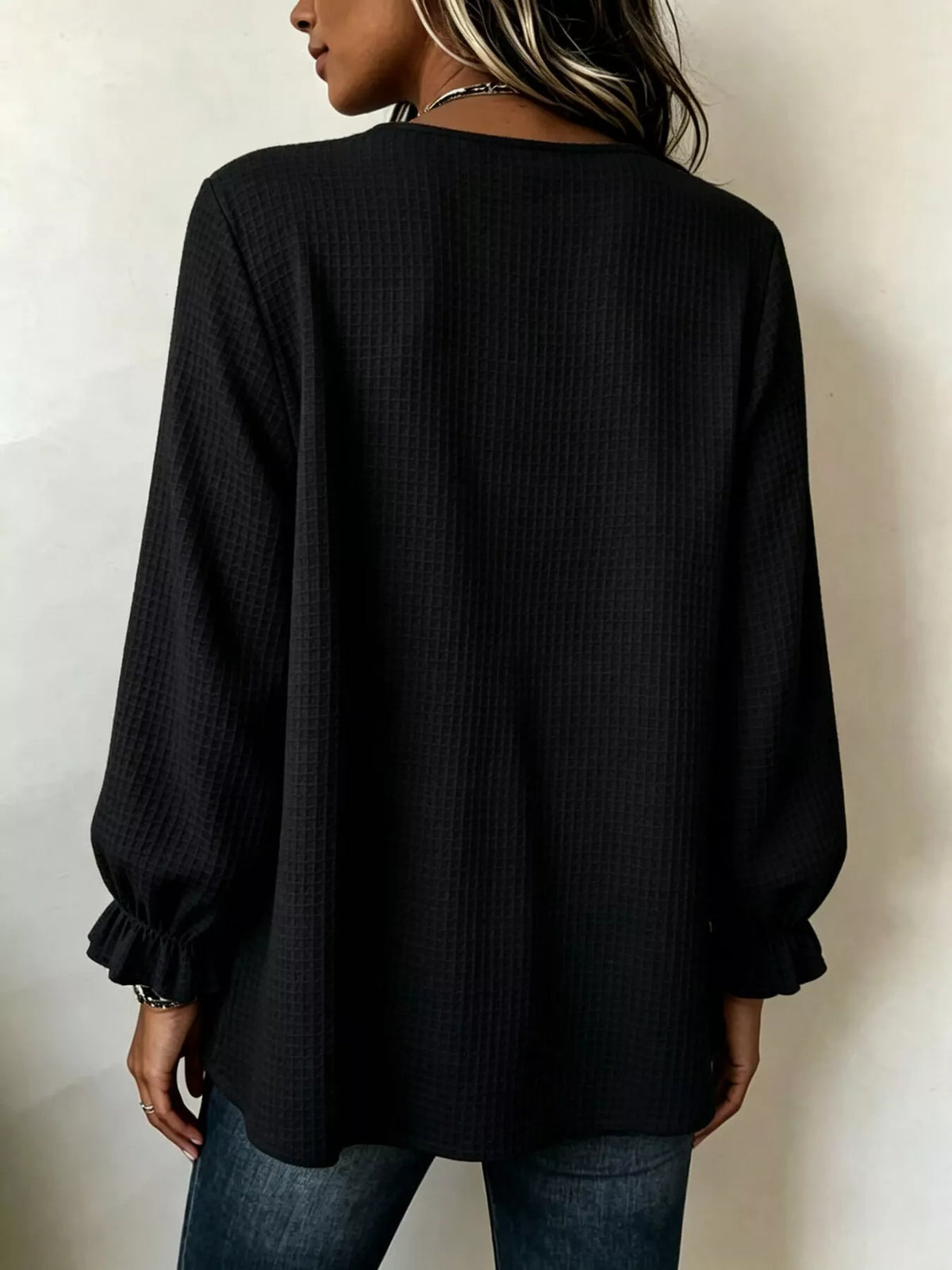 Waffle Knit Long Sleeve Top — VikyHush