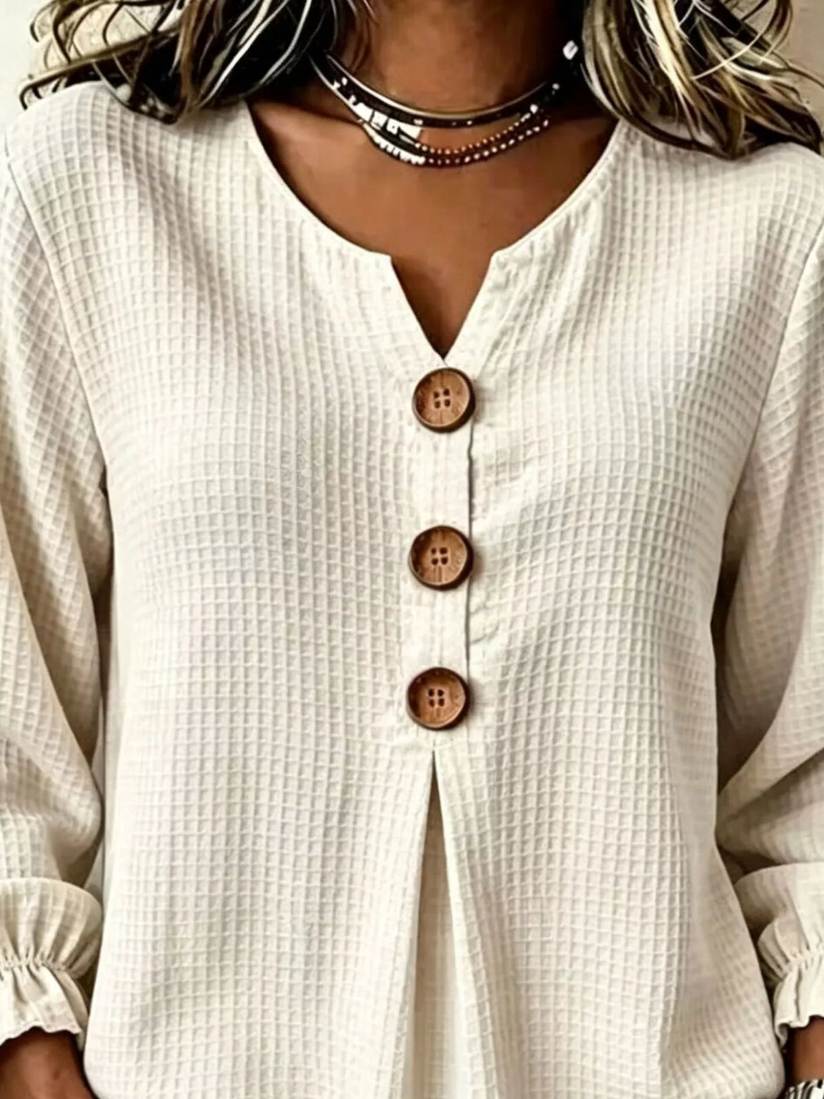 Waffle Knit Long Sleeve Top — VikyHush