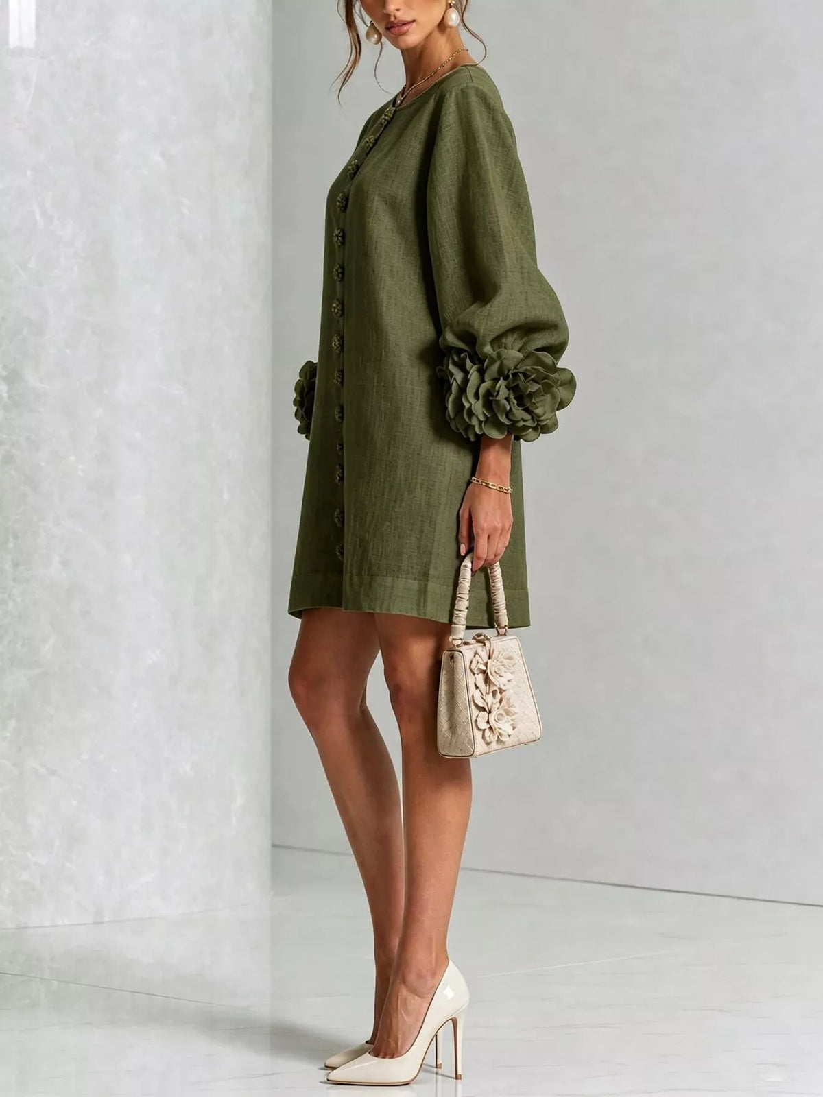 3D Floral Round Neck Mini Dress — VikyHush