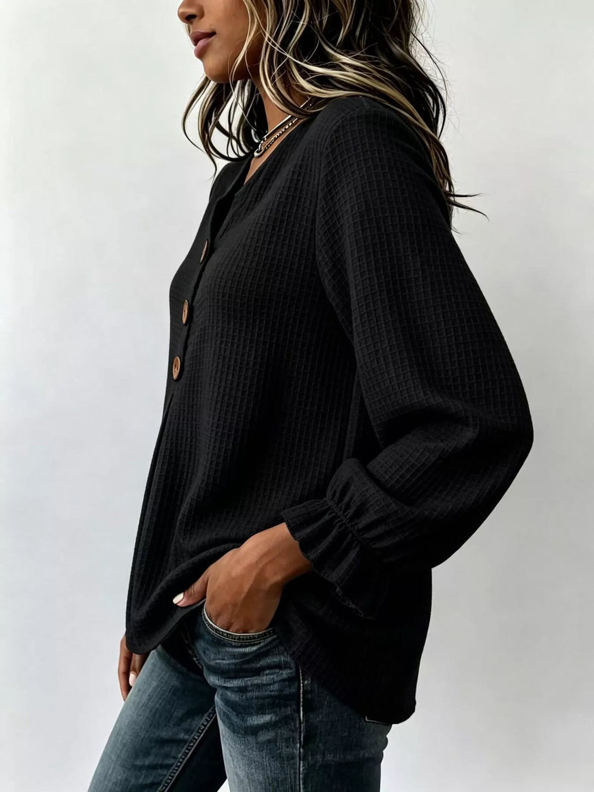 Waffle Knit Long Sleeve Top — VikyHush
