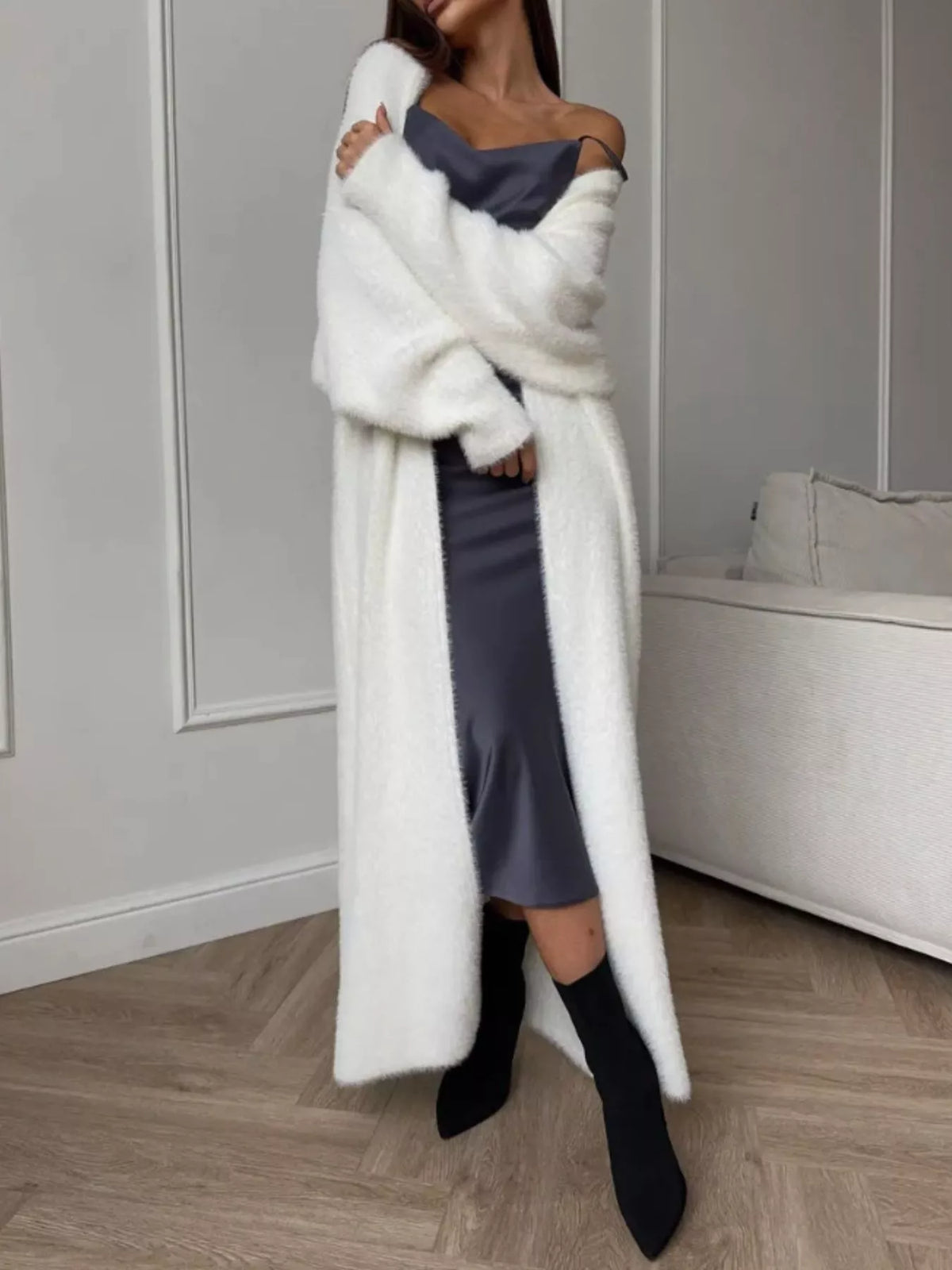 Fuzzy Open Front Longline Cardigan — VikyHush