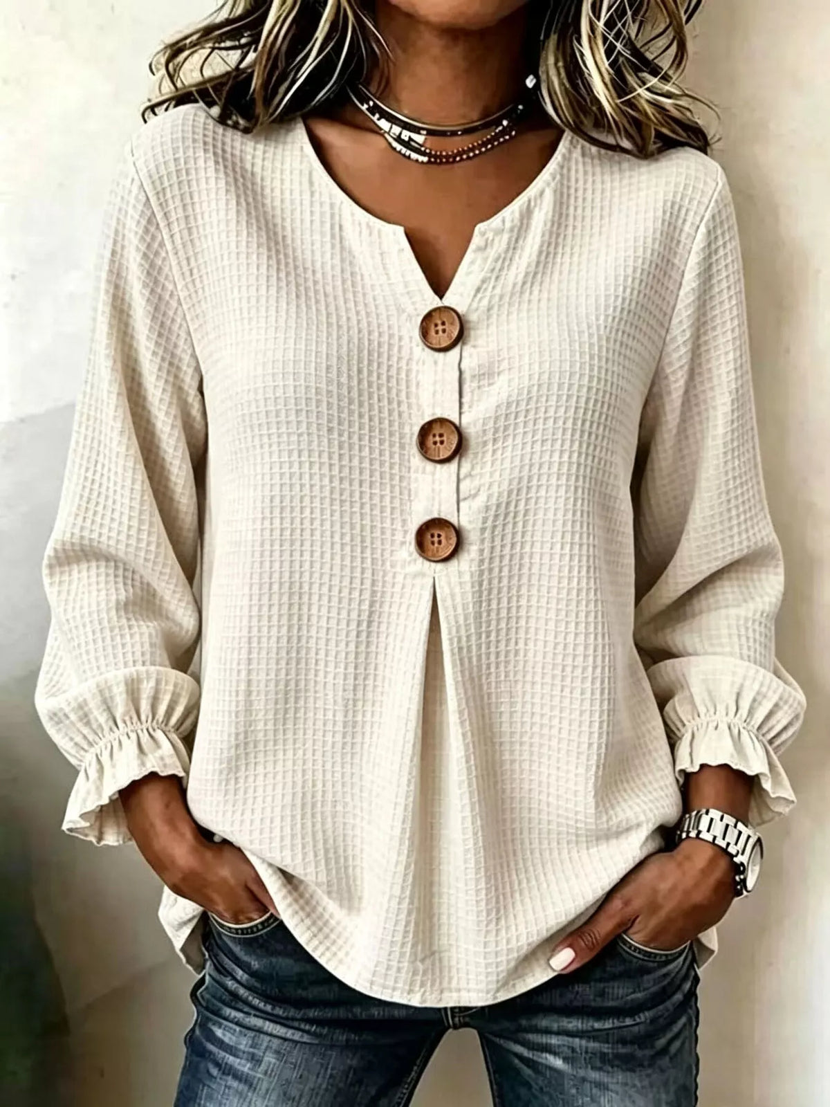 Waffle Knit Long Sleeve Top — VikyHush
