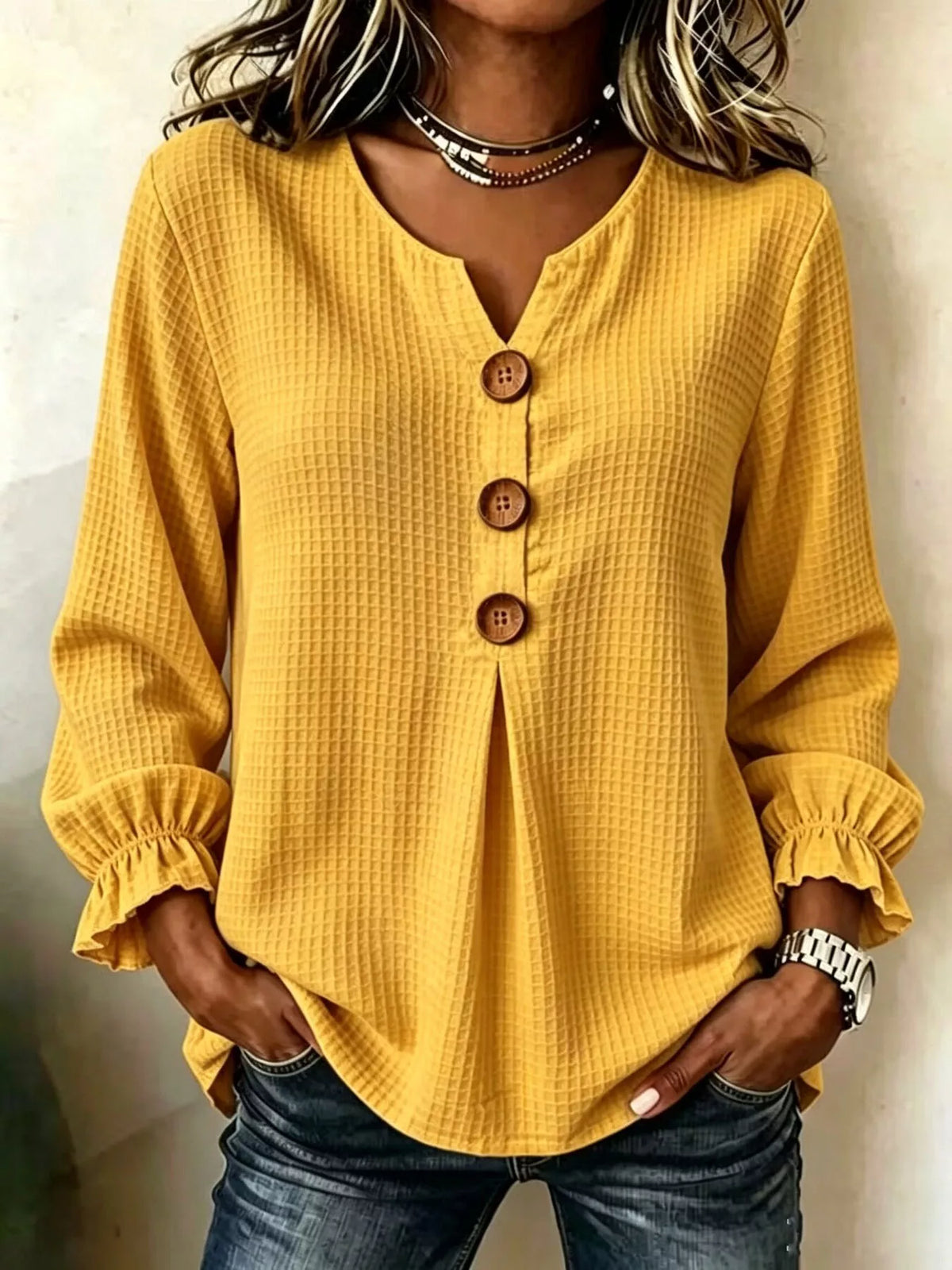 Waffle Knit Long Sleeve Top — VikyHush