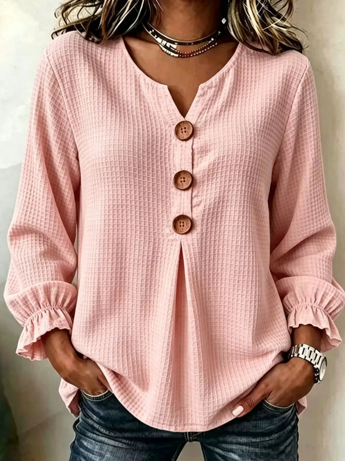 Waffle Knit Long Sleeve Top — VikyHush