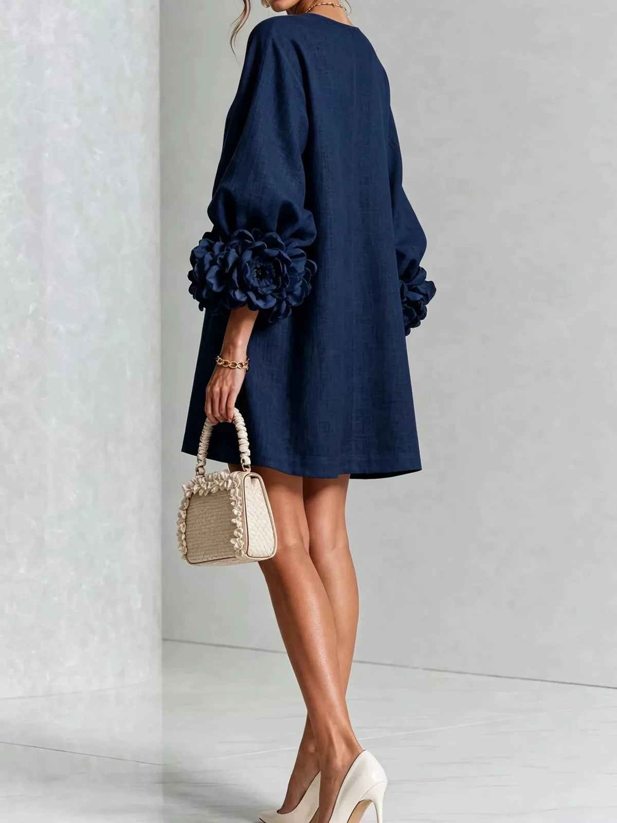 3D Floral Round Neck Mini Dress — VikyHush