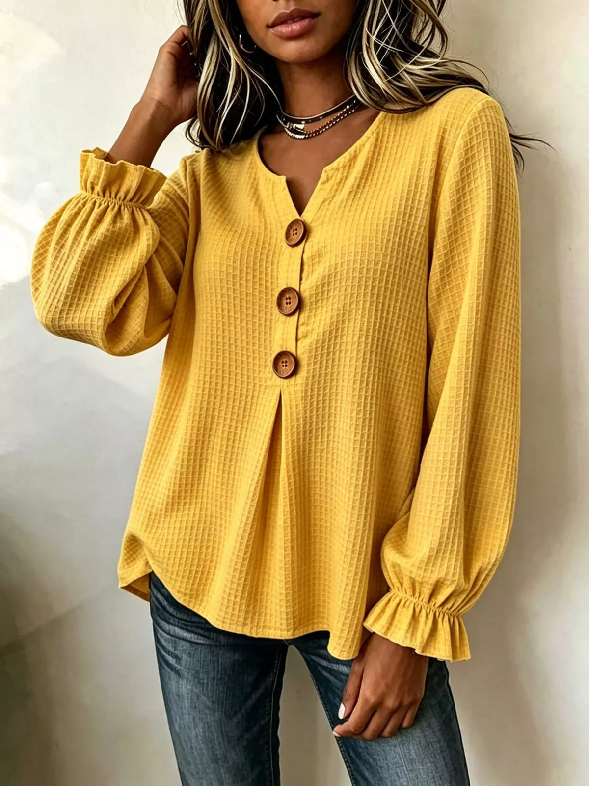 Waffle Knit Long Sleeve Top — VikyHush