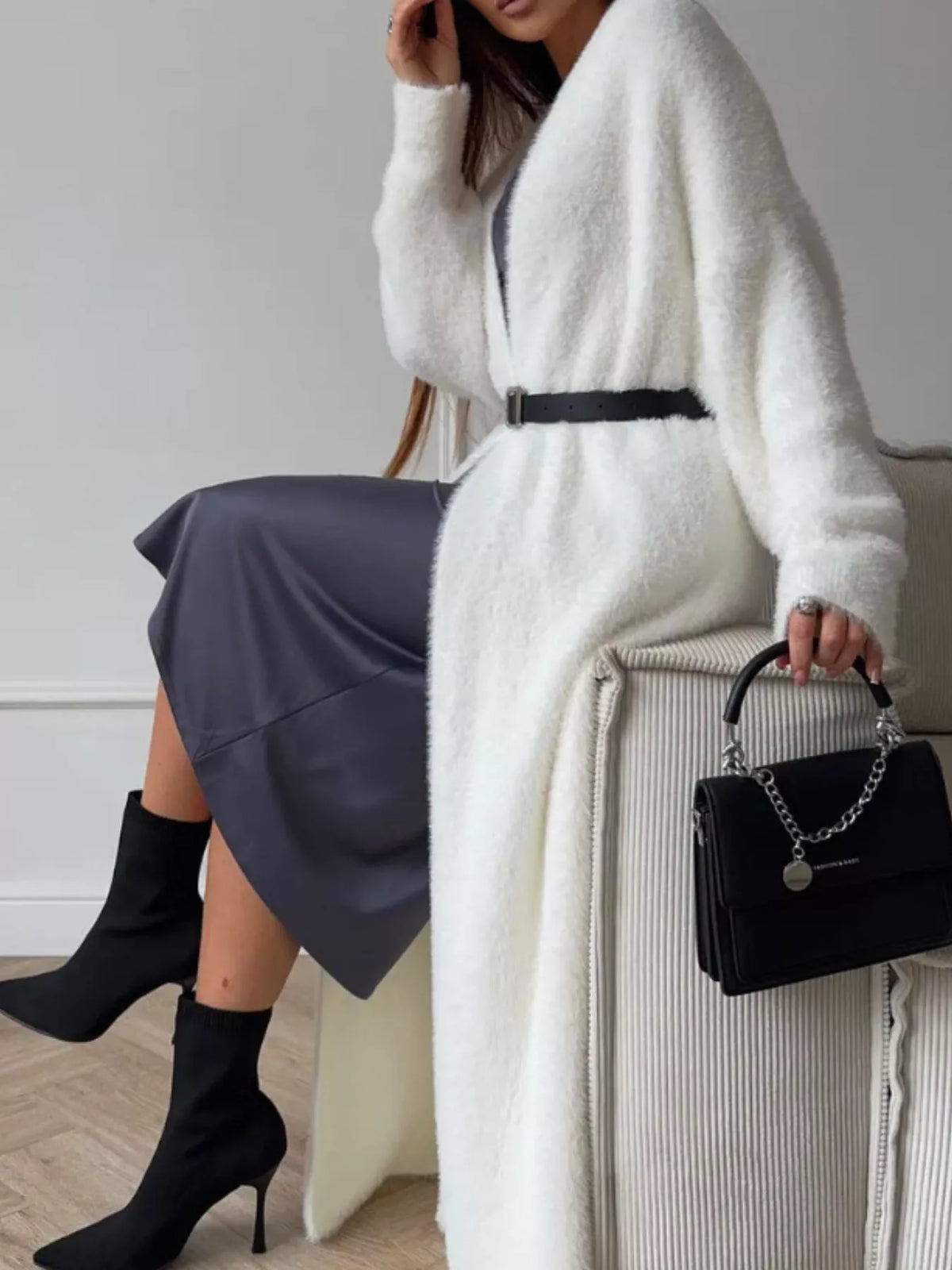 Fuzzy Open Front Longline Cardigan — VikyHush