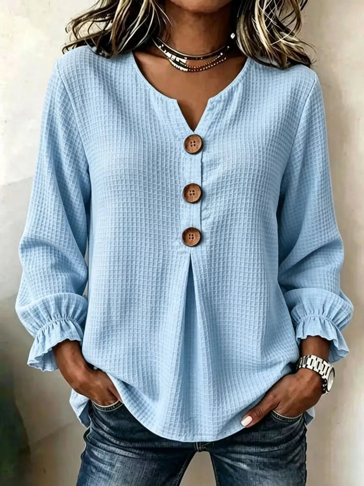 Waffle Knit Long Sleeve Top — VikyHush