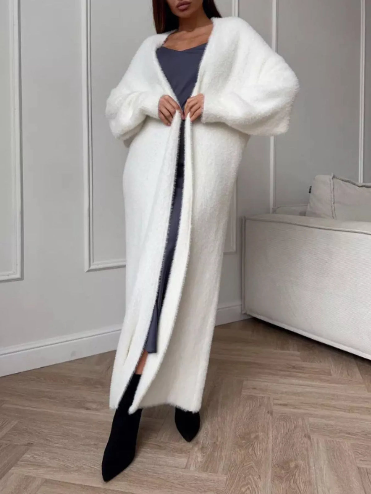 Fuzzy Open Front Longline Cardigan — VikyHush