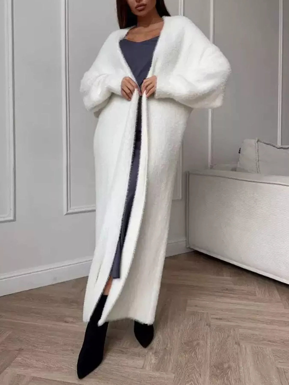 Fuzzy Open Front Longline Cardigan — VikyHush