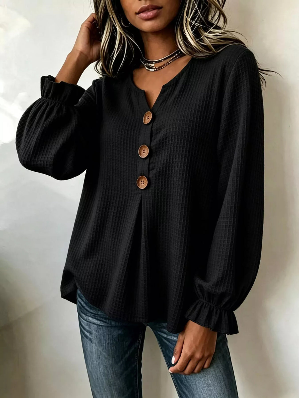 Waffle Knit Long Sleeve Top — VikyHush