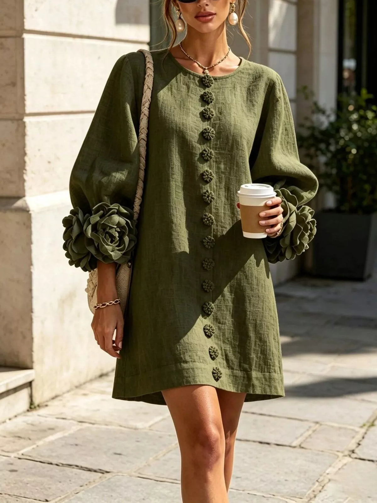 3D Floral Round Neck Mini Dress — VikyHush