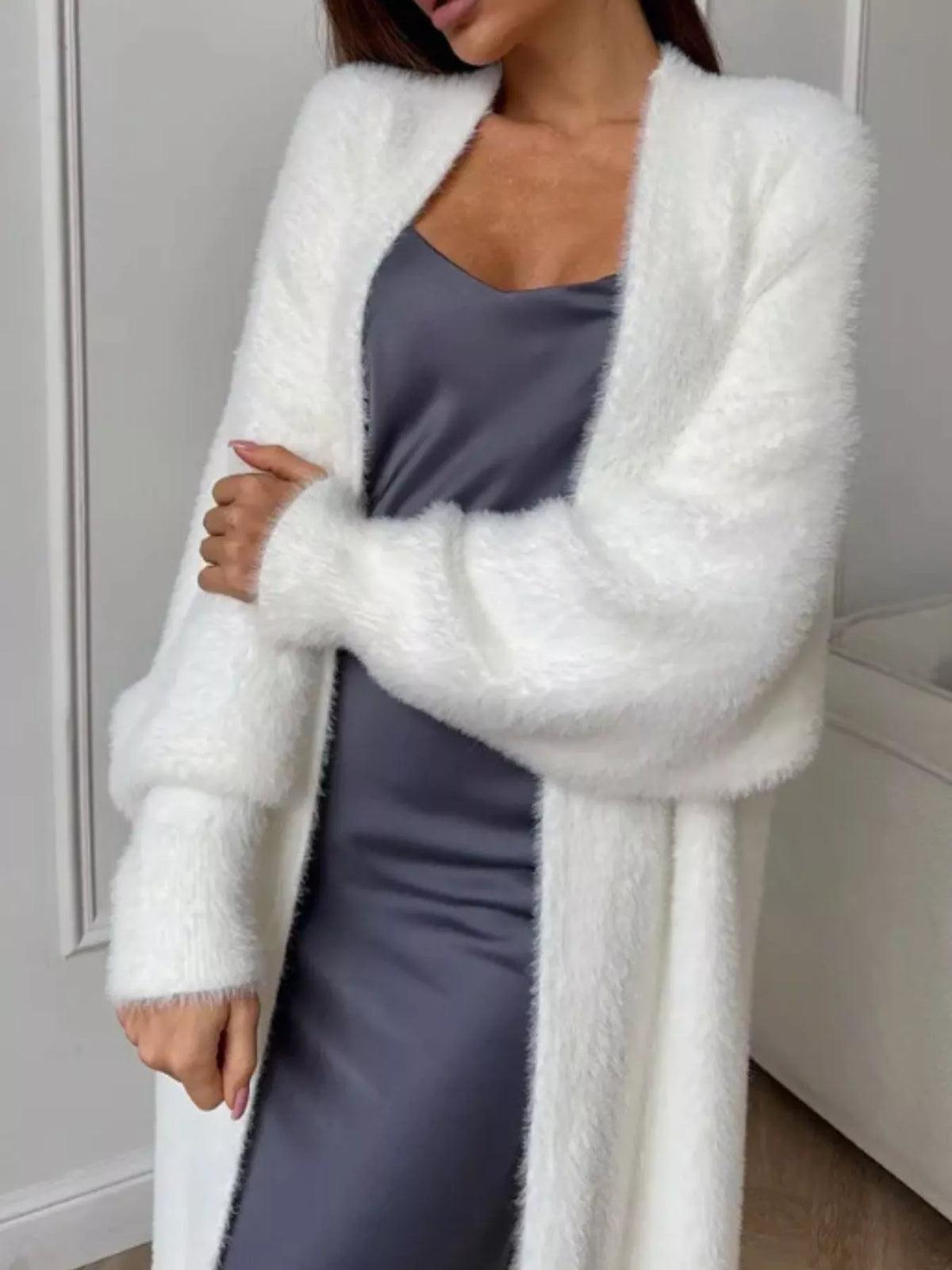 Fuzzy Open Front Longline Cardigan — VikyHush