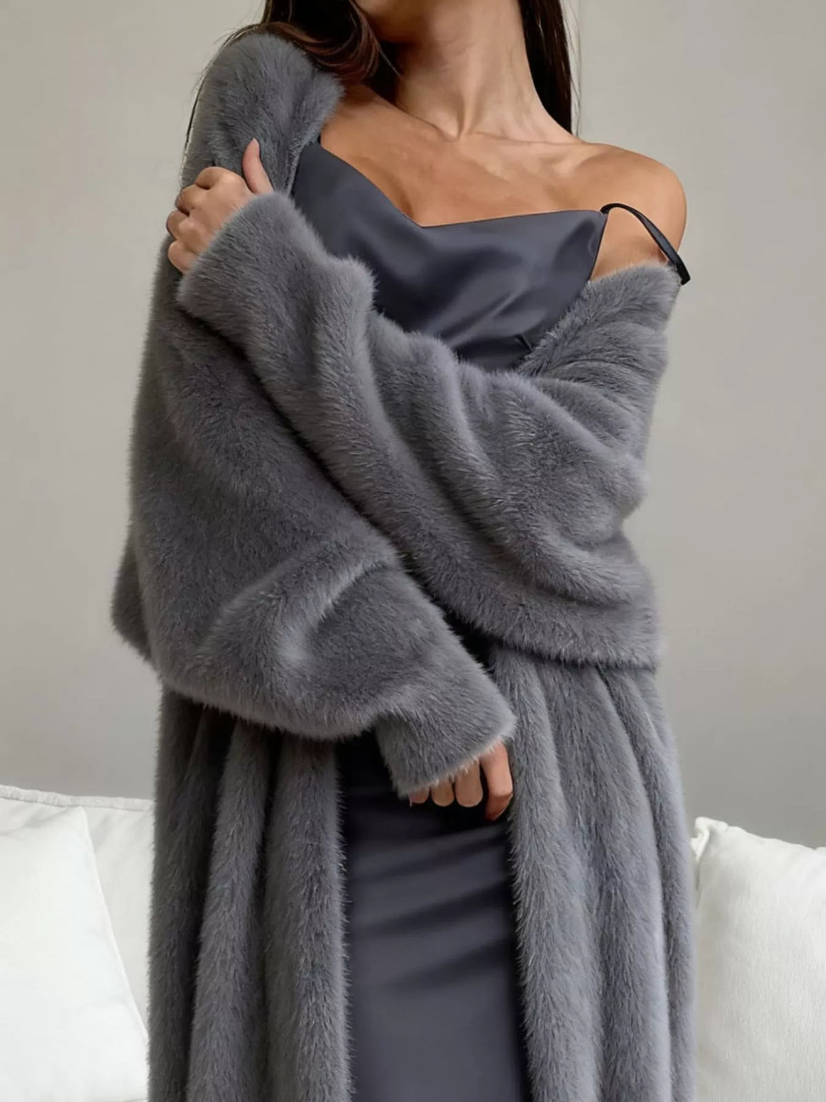 Fuzzy Open Front Longline Cardigan — VikyHush