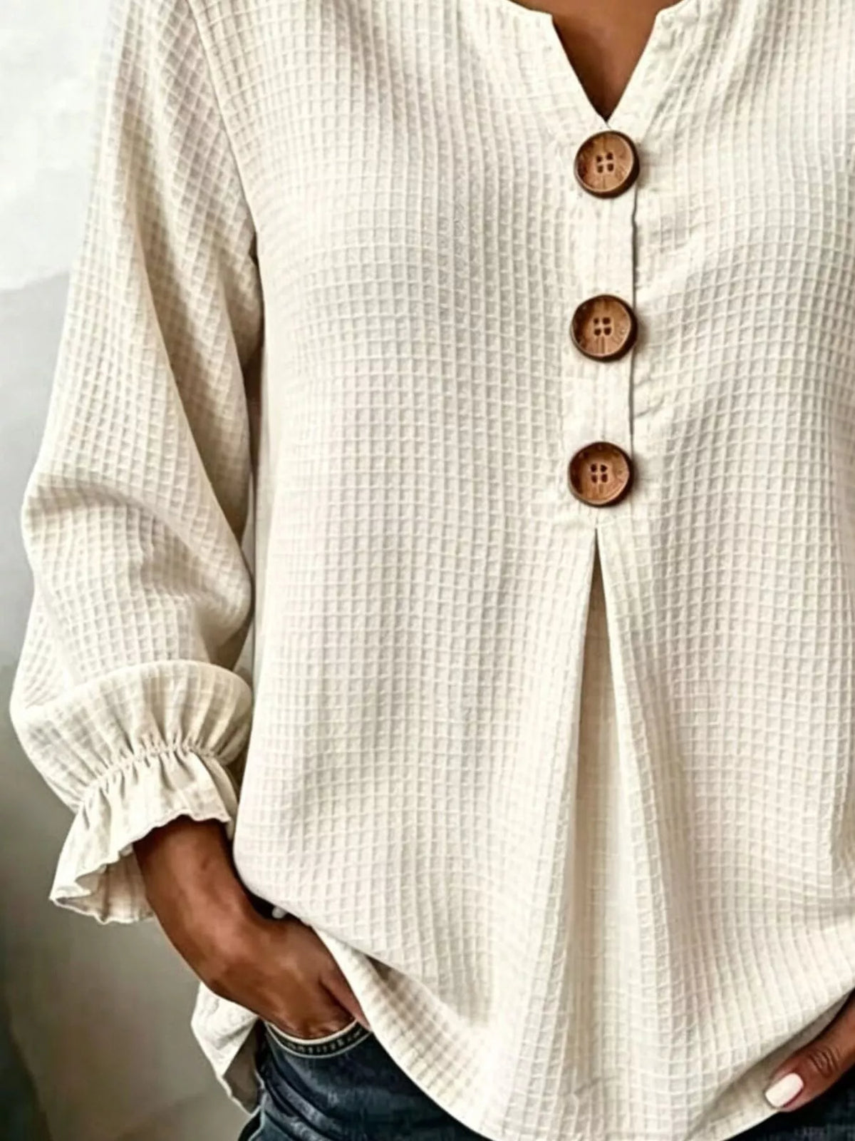 Waffle Knit Long Sleeve Top — VikyHush
