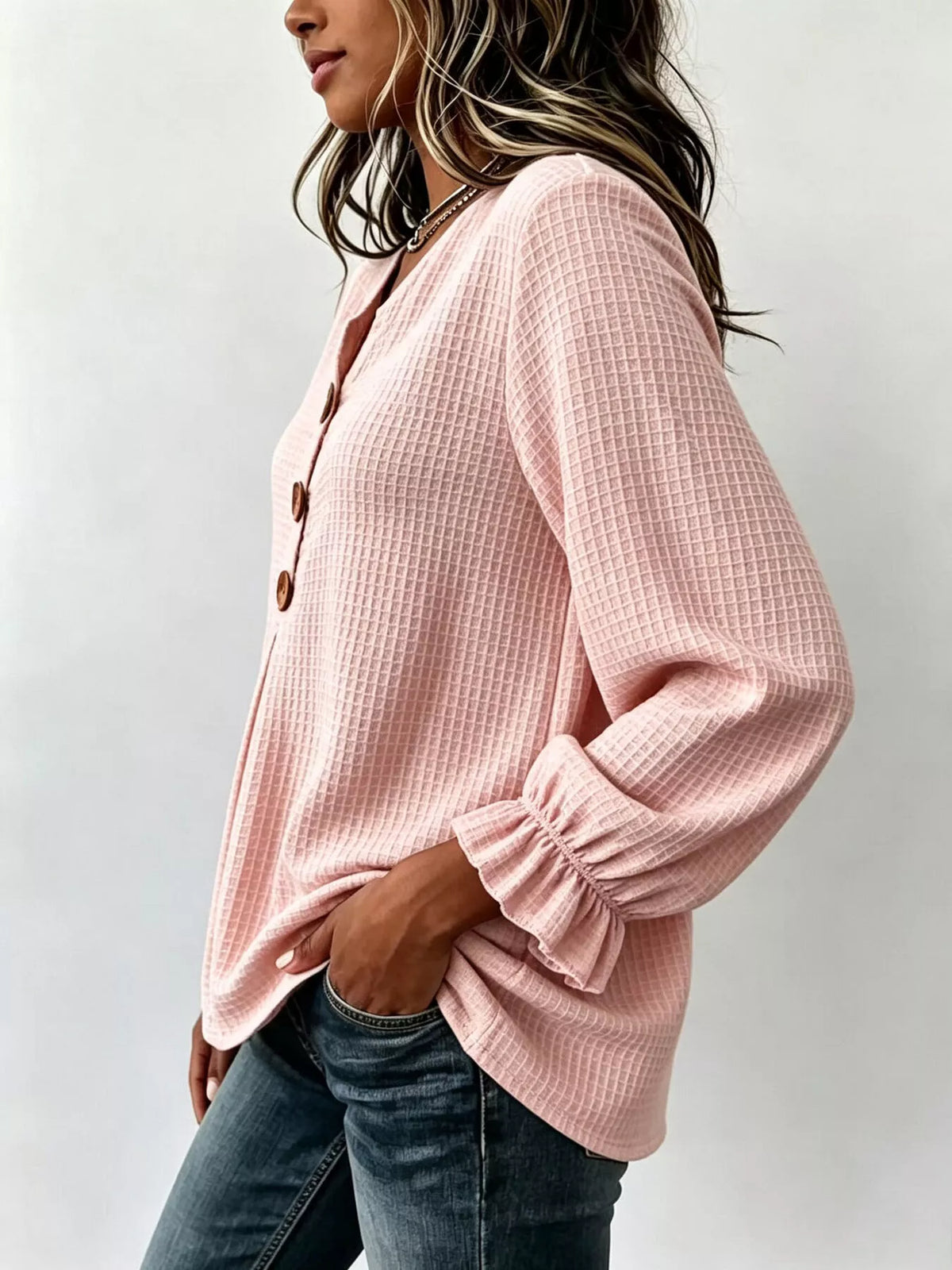 Waffle Knit Long Sleeve Top — VikyHush