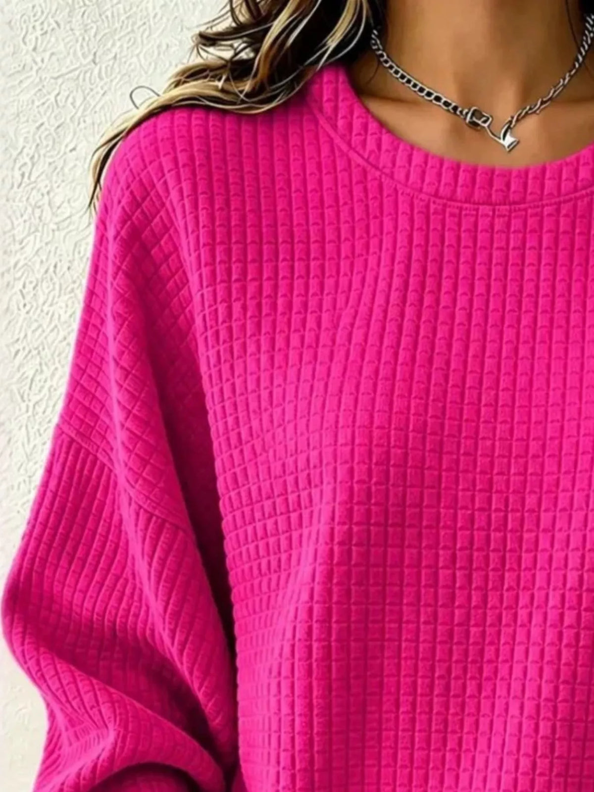 Waffle Knit Long Sleeve Crew Neck Sweatshirt — VikyHush