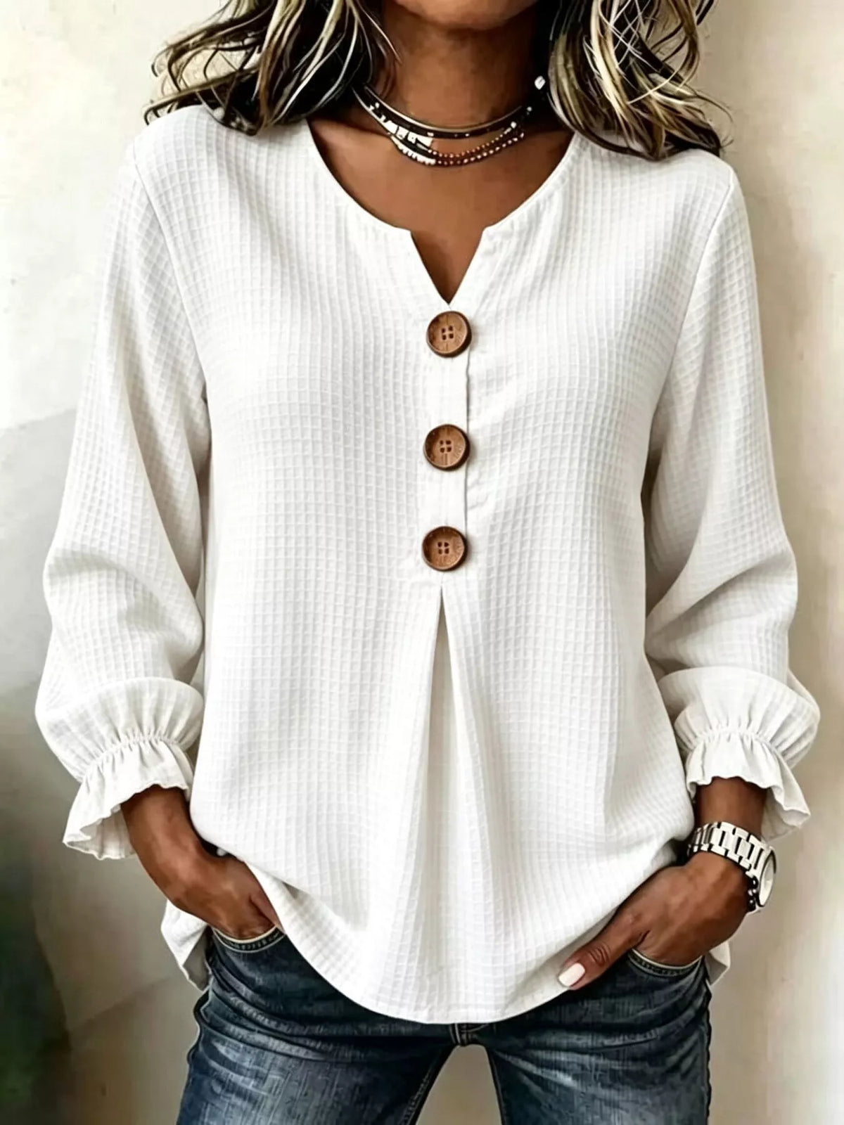 Waffle Knit Long Sleeve Top — VikyHush