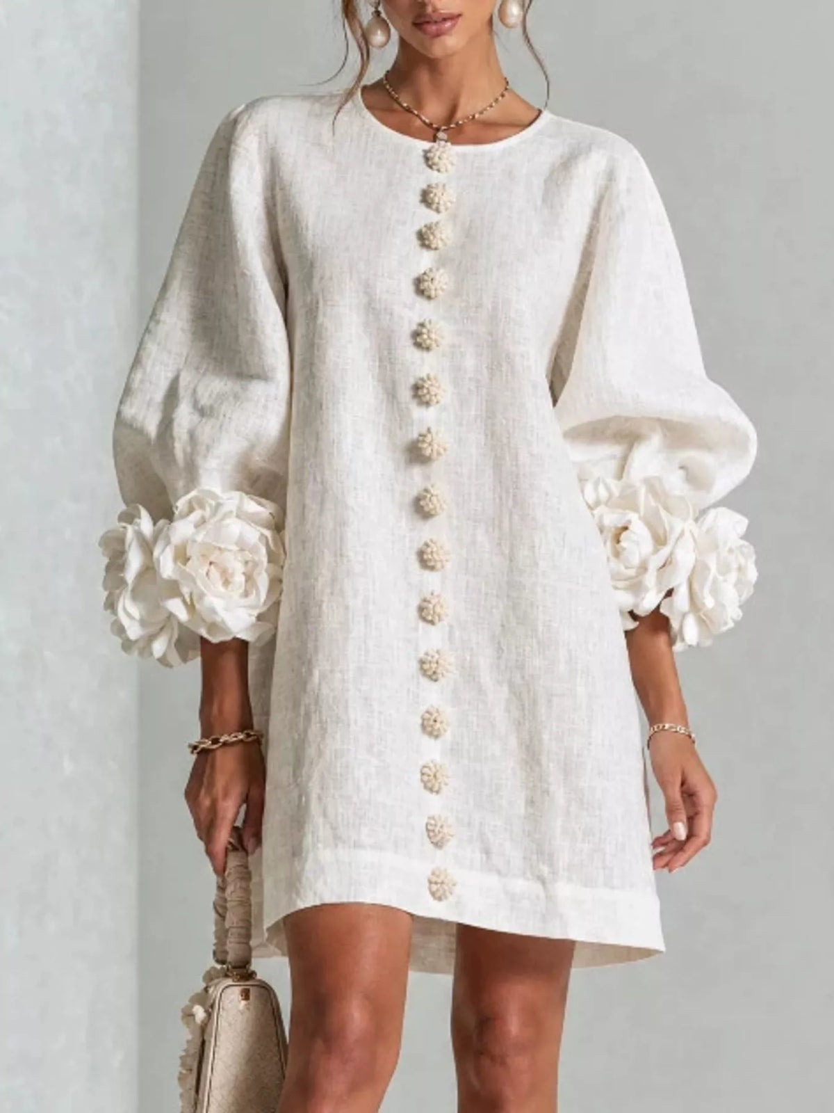 3D Floral Round Neck Mini Dress — VikyHush